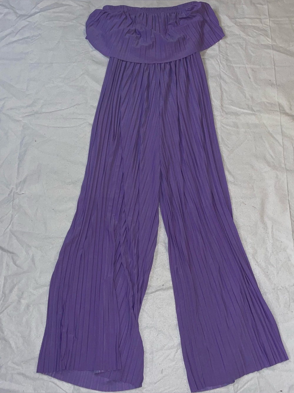 Love Poem By Block Ruffle Off Shoulder Purple Accordion M Jumpsuit
